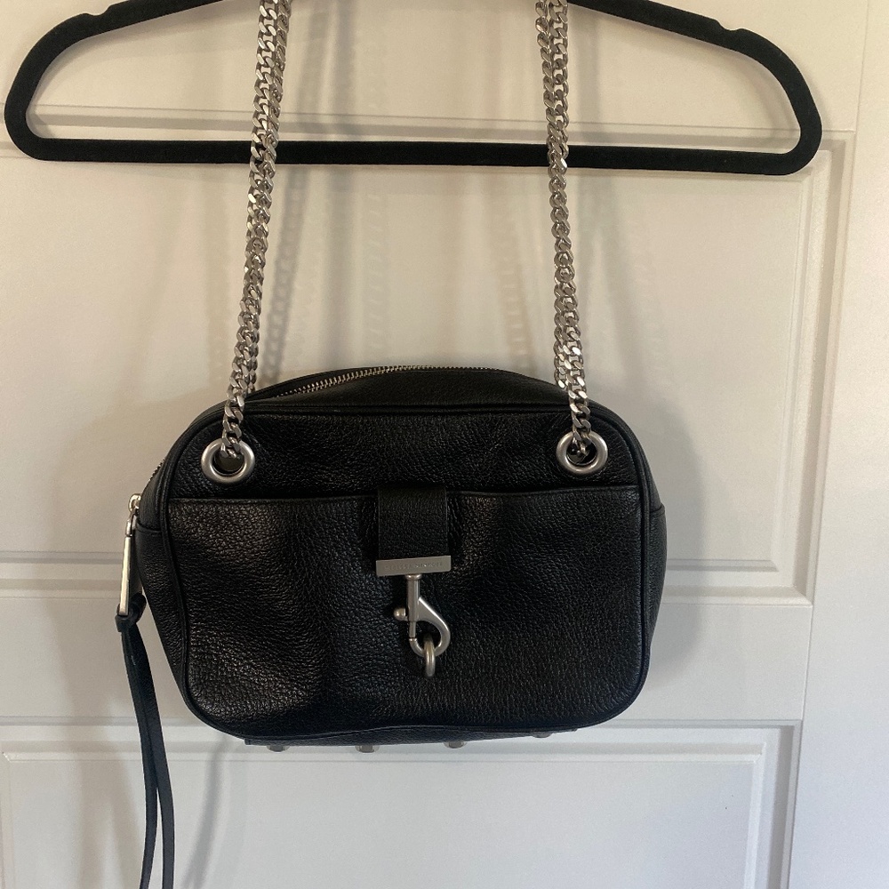 Leather Shoulder Bag with Silver Hardware